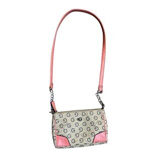 Guess Logo Beige & Coral Crossbody Bag With Chain Strap